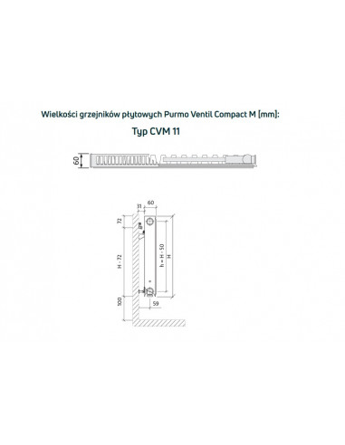 Purmo Ventil Compact M grzejnik płytowy CVM11 300x400, podłączenie dolne środkowe