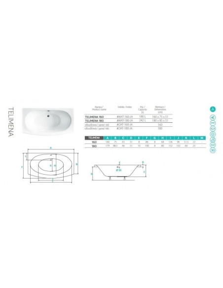 Wanna prostokątna 160x75 Telimena PMD Piramida