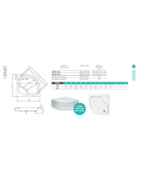 Brodzik półokrągły 80x80 Diper I PMD Piramida