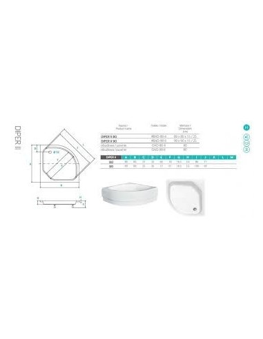 Brodzik półokrągły 80x80 Diper II PMD Piramida