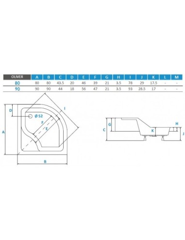 PMD Piramida Oliver 80x80x15 brodzik półokrągły