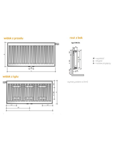 Purmo Ventil Compact M grzejnik płytowy CVM21s 500x400, podłączenie dolne środkowe