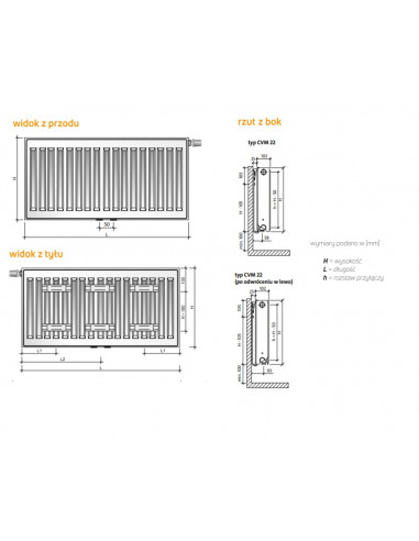 Purmo Ventil Compact M grzejnik płytowy CVM22 300x400, podłączenie dolne środkowe