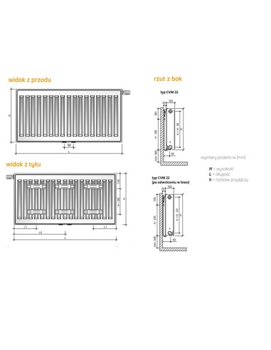Purmo Ventil Compact M grzejnik płytowy CVM22 600x400, podłączenie dolne środkowe