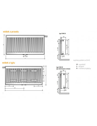 Purmo Ventil Compact M grzejnik płytowy CVM33 500x400, podłączenie dolne środkowe
