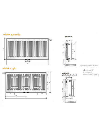 Purmo Ventil Compact M grzejnik płytowy CVM33 600x400, podłączenie dolne środkowe