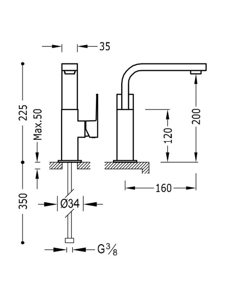 Bateria umywalkowa stojąca TRES - CUADRO 106603