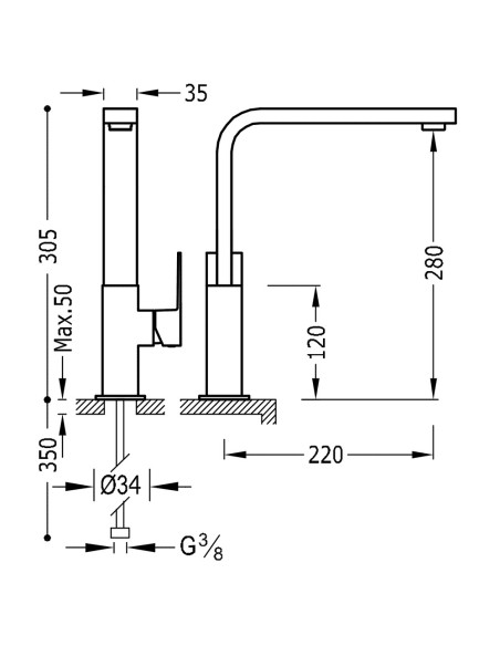 Bateria umywalkowa stojąca TRES - CUADRO 106604