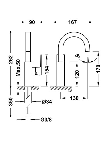 Bateria umywalkowa stojąca TRES - CUADRO 106605