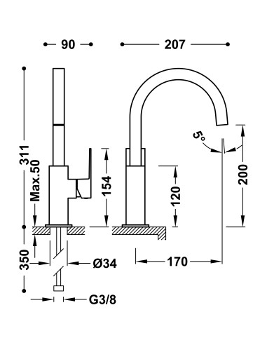 Bateria umywalkowa stojąca TRES - CUADRO 106606