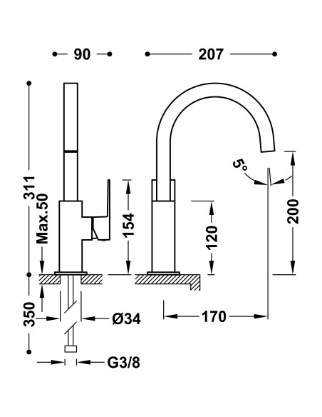 Bateria umywalkowa stojąca TRES - CUADRO 106606