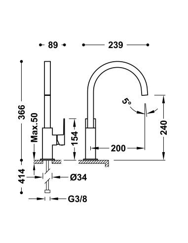 Bateria umywalkowa stojąca TRES - CUADRO 106607