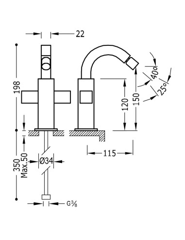 Bateria bidetowa TRES - CUADRO 106124