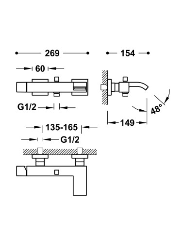 Bateria wannowa z kaskadą TRES - CUADRO 10717002