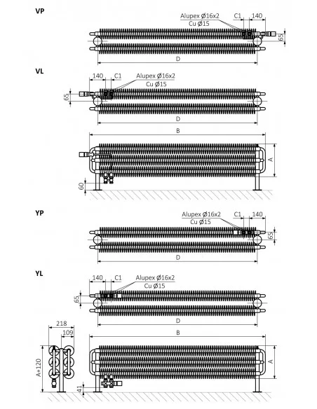 Terma Technologie Ribbon Horizontal 190x1740 grzejnik dekoracyjny wolnostojący WGHSD019174