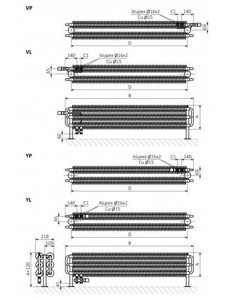 Terma Technologie Ribbon Horizontal 190x1740 grzejnik dekoracyjny wolnostojący WGHSD019174