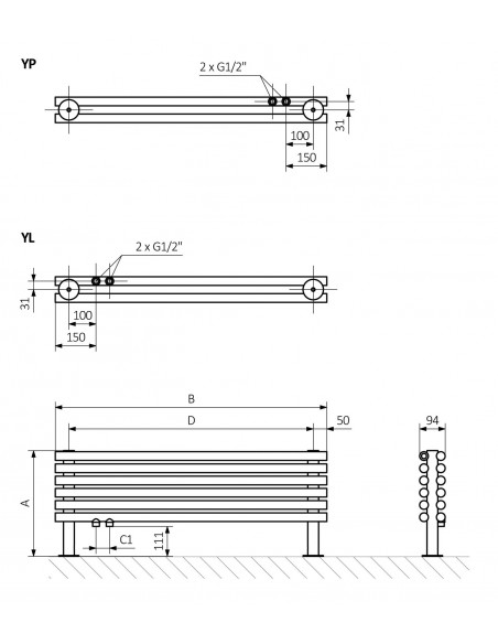 Terma Technologie Tune Horizontal 300x1000 grzejnik dekoracyjny WGTUH030100
