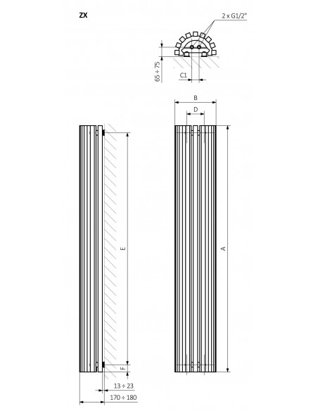 Terma Technologie Triga AN 1700x280 grzejnik dekoracyjny WGVER170028