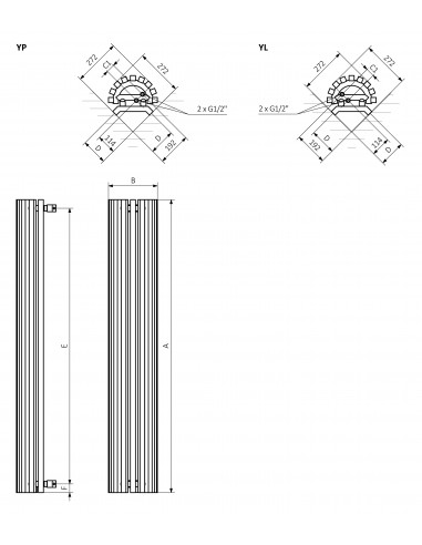 Terma Technologie Triga AN 1900x280 grzejnik dekoracyjny WGVER190028