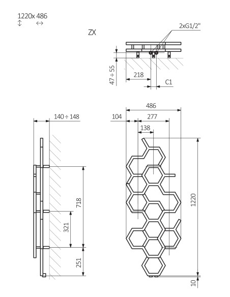 Terma Technologie Grzejnik łazienkowy FIONA 1140x400 Biały WGFIN114040