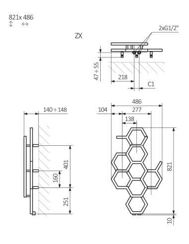 Terma Technologie Grzejnik łazienkowy FIONA 1140x400 Biały WGFIN114040