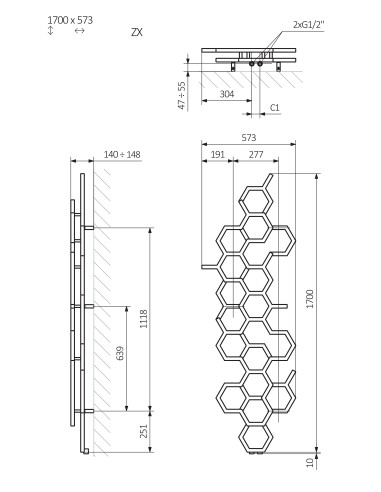 Terma Technologie Grzejnik łazienkowy FIONA 1140x400 Biały WGFIN114040