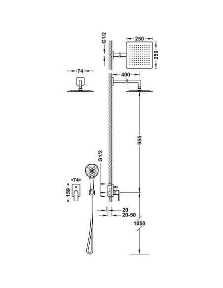 TRES - LOFT Zestaw natryskowy z baterią podtynkową, 20018011