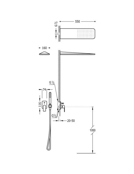 TRES - LOFT Zestaw natryskowy z baterią podtynkową 20018005
