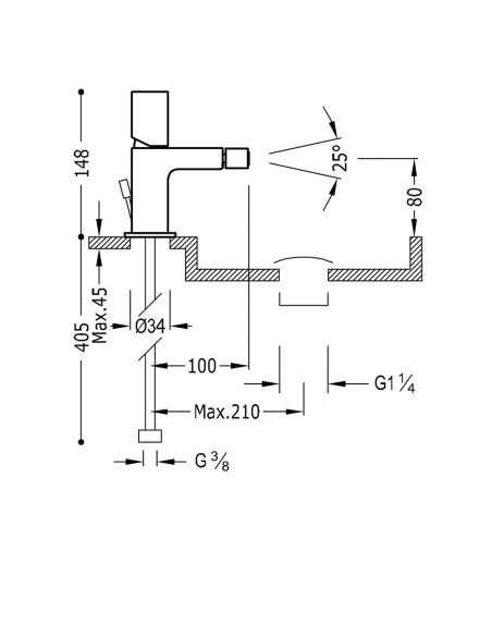 Bateria bidetowa stojąca TRES - MAX, 0612201D, z korkiem automatycznym