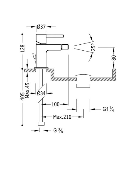 Bateria bidetowa stojąca TRES - MAX, 06222001D, z korkiem automatycznym