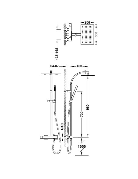 Zestaw prysznicowy TRES - CUADRO komplet słuchawka - drążek - deszczownia 300x200 mm 00719102