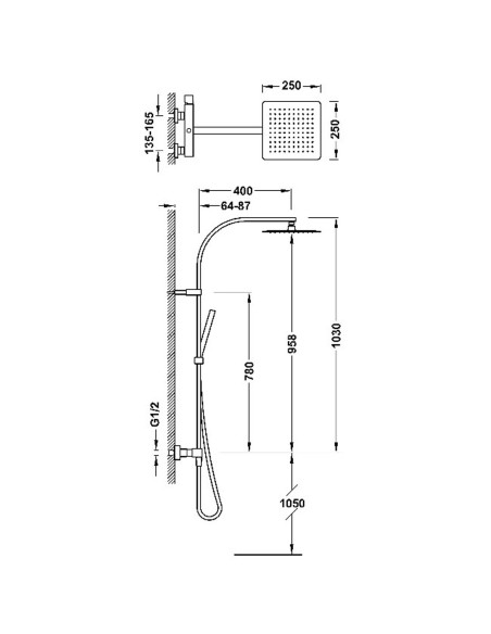 Zestaw prysznicowy TRES - CUADRO komplet słuchawka - drążek - deszczownia 250x250 mm 00719101