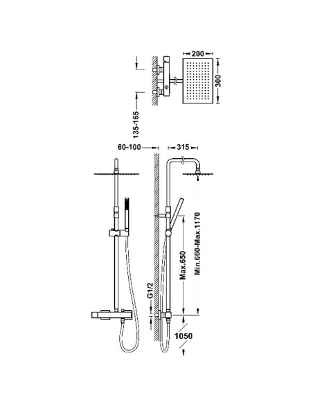 Zestaw prysznicowy TRES - CUADRO komplet słuchawka - drążek - deszczownia 300x200 mm 00719102