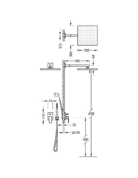 Zestaw natryskowy z baterią podtynkową TRES - CUADRO, 106980