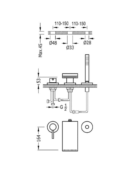 Bateria wannowa 3 otworowa, wylot kaskadowy TRES - MAX 162161