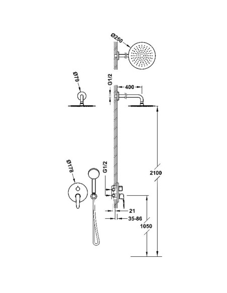 Zestaw baterii jednouchwytowej podtynkowej 2-drożnej Rapid-box prysznicowej TRES - FLAT 20428004