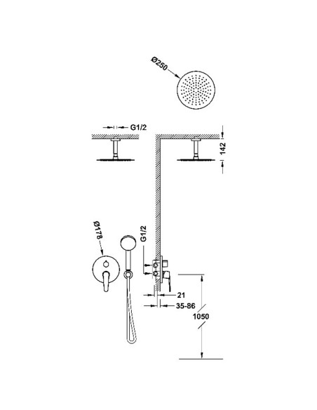 Zestaw baterii jednouchwytowej podtynkowej 2-drożnej Rapid-box prysznicowej TRES - FLAT 20428003