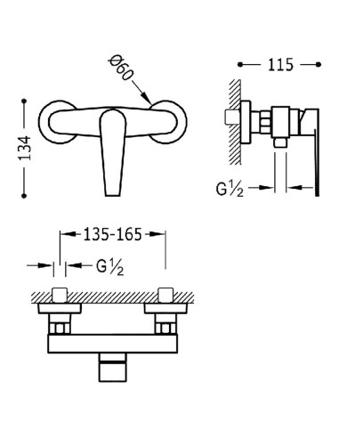 Bateria natryskowa ścienna TRES -...