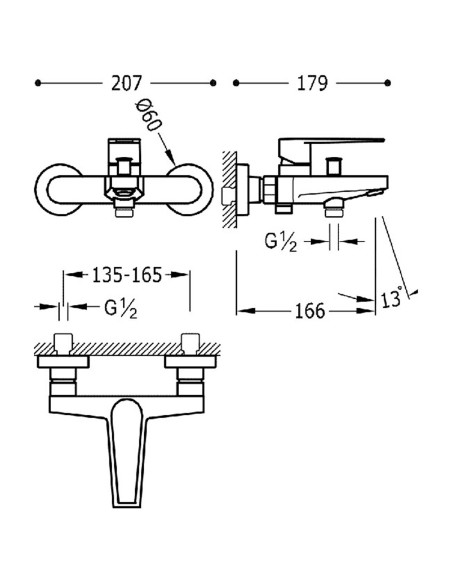 Bateria wannowa ścienna TRES - CLASS 20517001