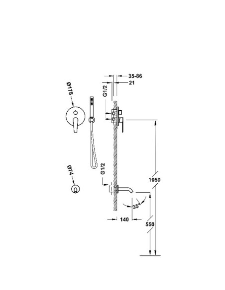 Zestaw baterii jednouchwytowej podtynkowej 2-drożnej Rapid-box wannowo - prysznicowy TRES - CLASS 20528006