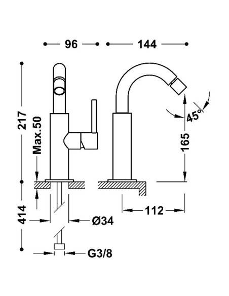 Bateria jednouchwytowa bidetowa z boczną dźwignią TRES - STUDY 26222402
