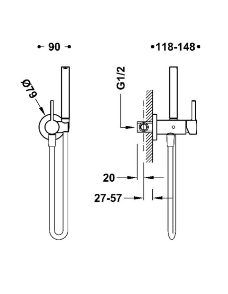Bateria jednouchwytowa bidetowa podtynkowa TRES - STUDY 134123