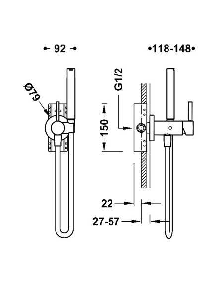 Bateria jednouchwytowa bidetowa podtynkowa TRES - STUDY 134122