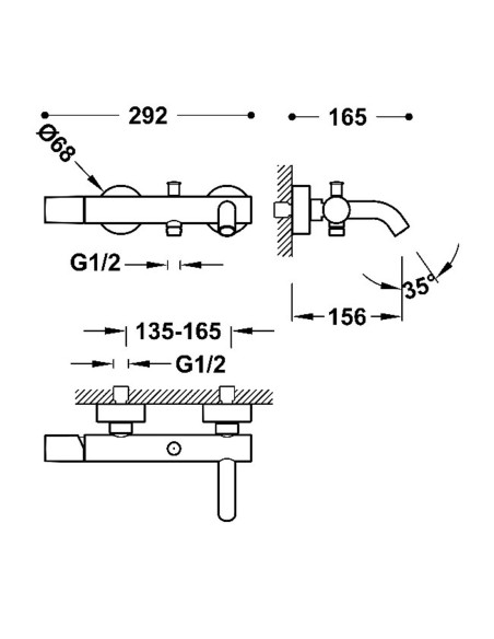 Bateria jednouchwytowa ścienna wannowa TRES - STUDY 26117001