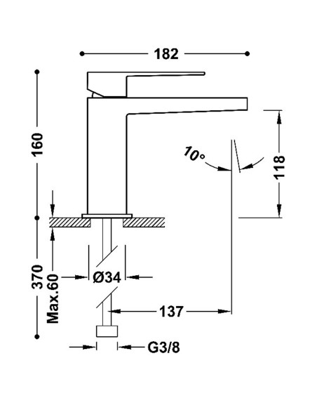 Bateria umywalkowa stojąca z automatycznym spustem TRES - SLIM 20210301D