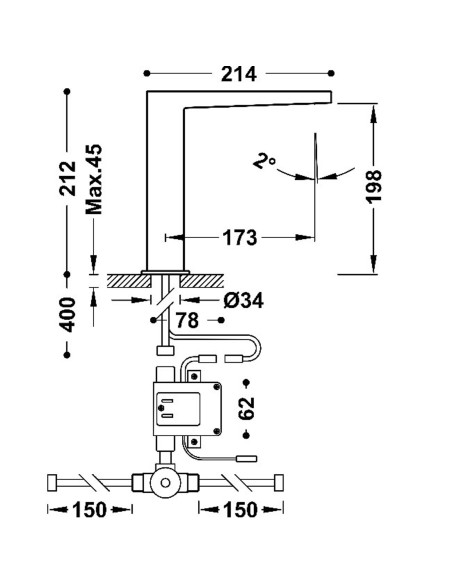 Bateria elektroniczna umywalkowa stojąca z systemem wstępnego mieszkania TRES - SLIM 20261320