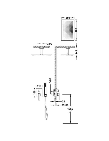 Zestaw baterii jednouchwytowej podtynkowej prysznicowej 2-drożnej Rapid-box TRES - SLIM 20228003
