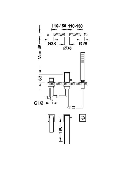 Bateria wannowa trzyotworowa TRES-SLIM, 20216103