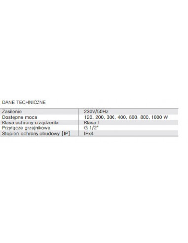 Terma Technologie Grzałka MOA 120 W biała kabel prosty z wtyczką WEMOA01F916W