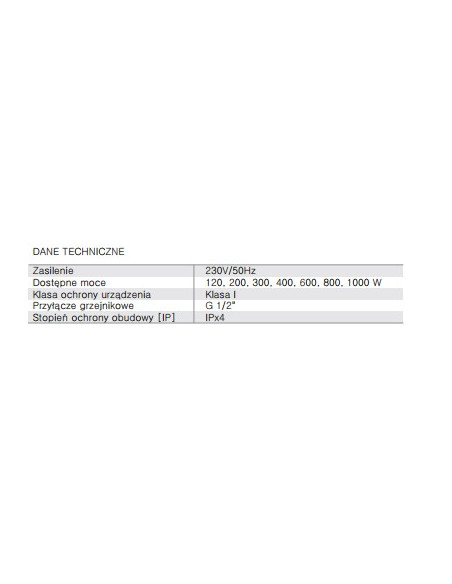 Terma Technologie Grzałka MOA 120 W biała kabel prosty z wtyczką WEMOA01F916W